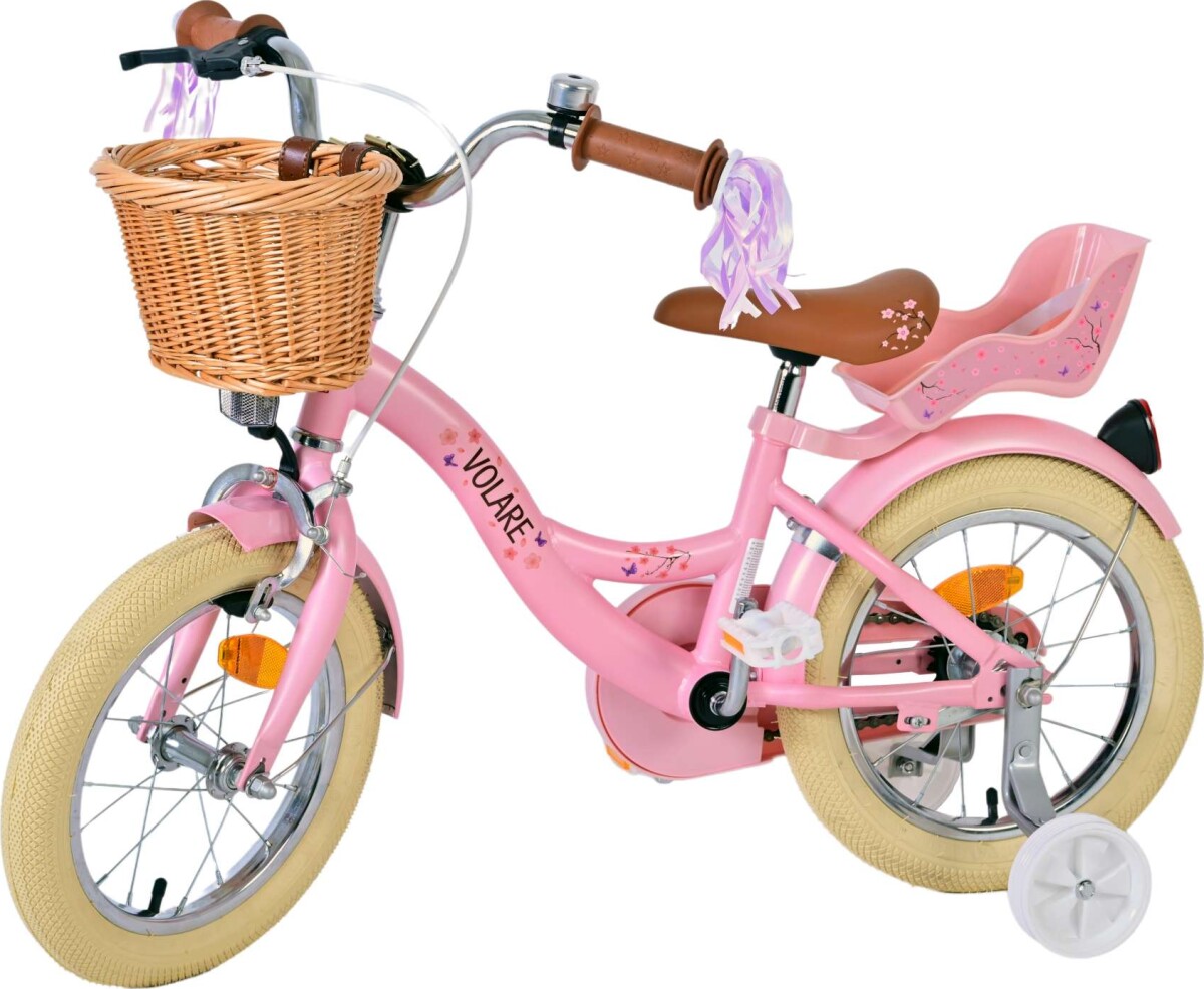 Volare - Børnecykel Med Støttehjul - 14'' Tommer - Blomster Pink