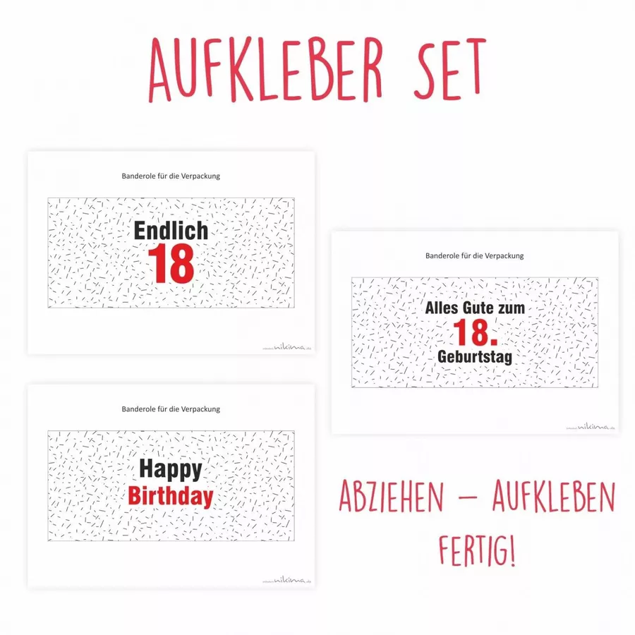 Nikima Papeterie AUFKLEBER SET - Duplo Endlich 18 Geburtstag Geschenk bunt