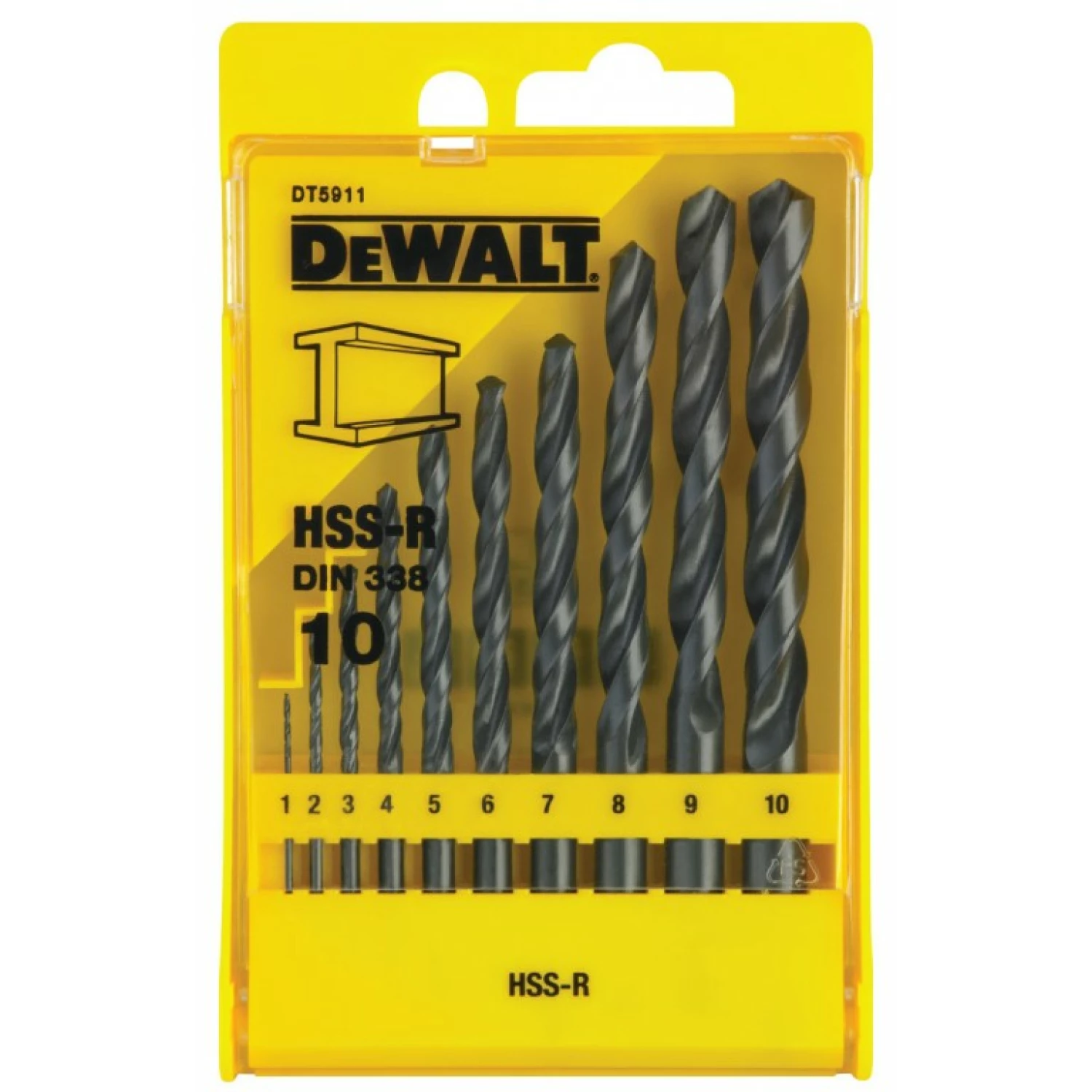 DeWALT DT5911 10 delige HSS-R Metaalborenset in cassette