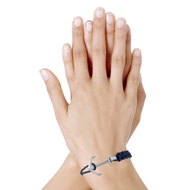 Bracelet Argenté Ancre Lien Tressé Coulissant - Bleu Navy
