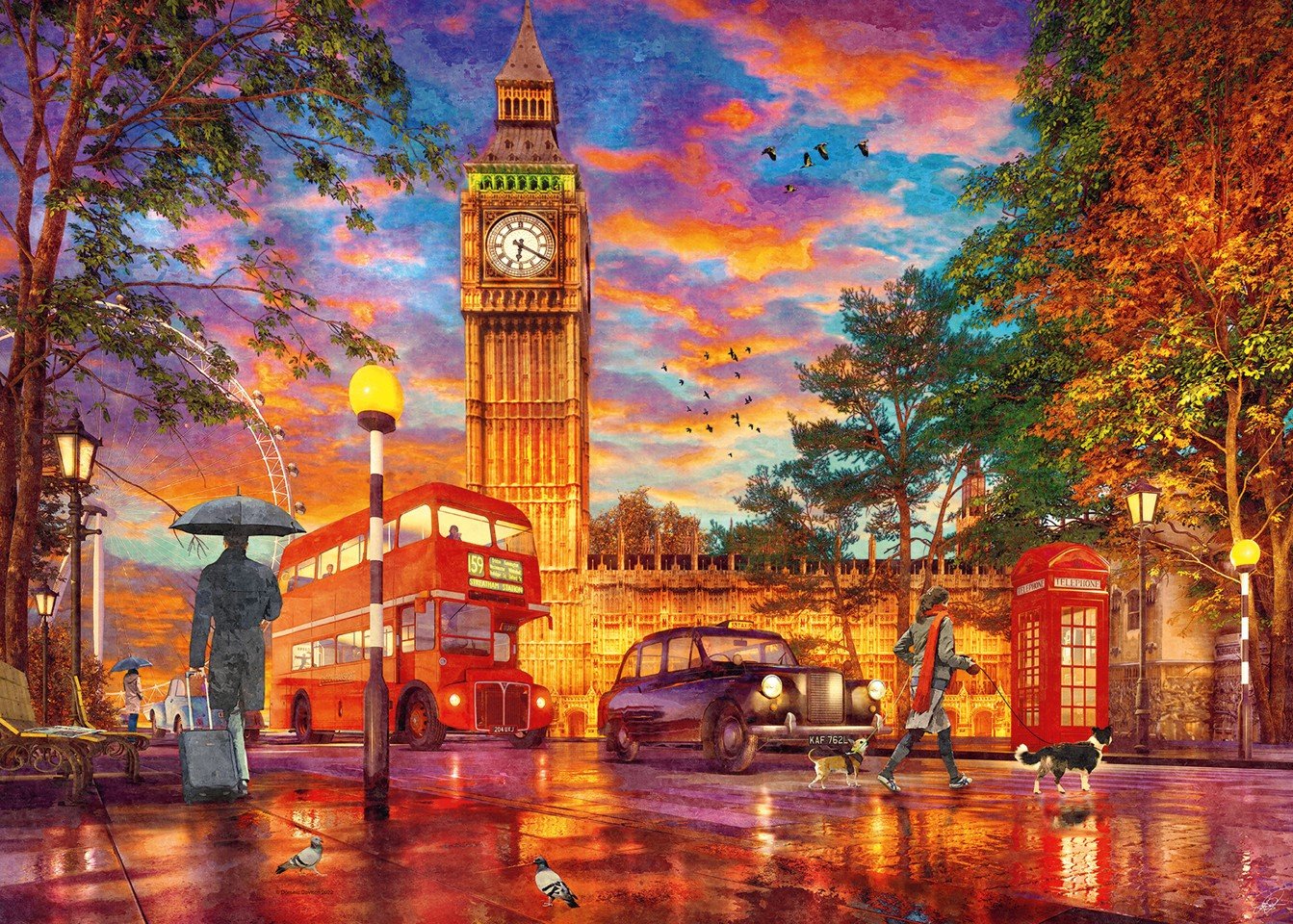 Ravensburger - Puslespil Sunset At Parliament Square 1000 brikker