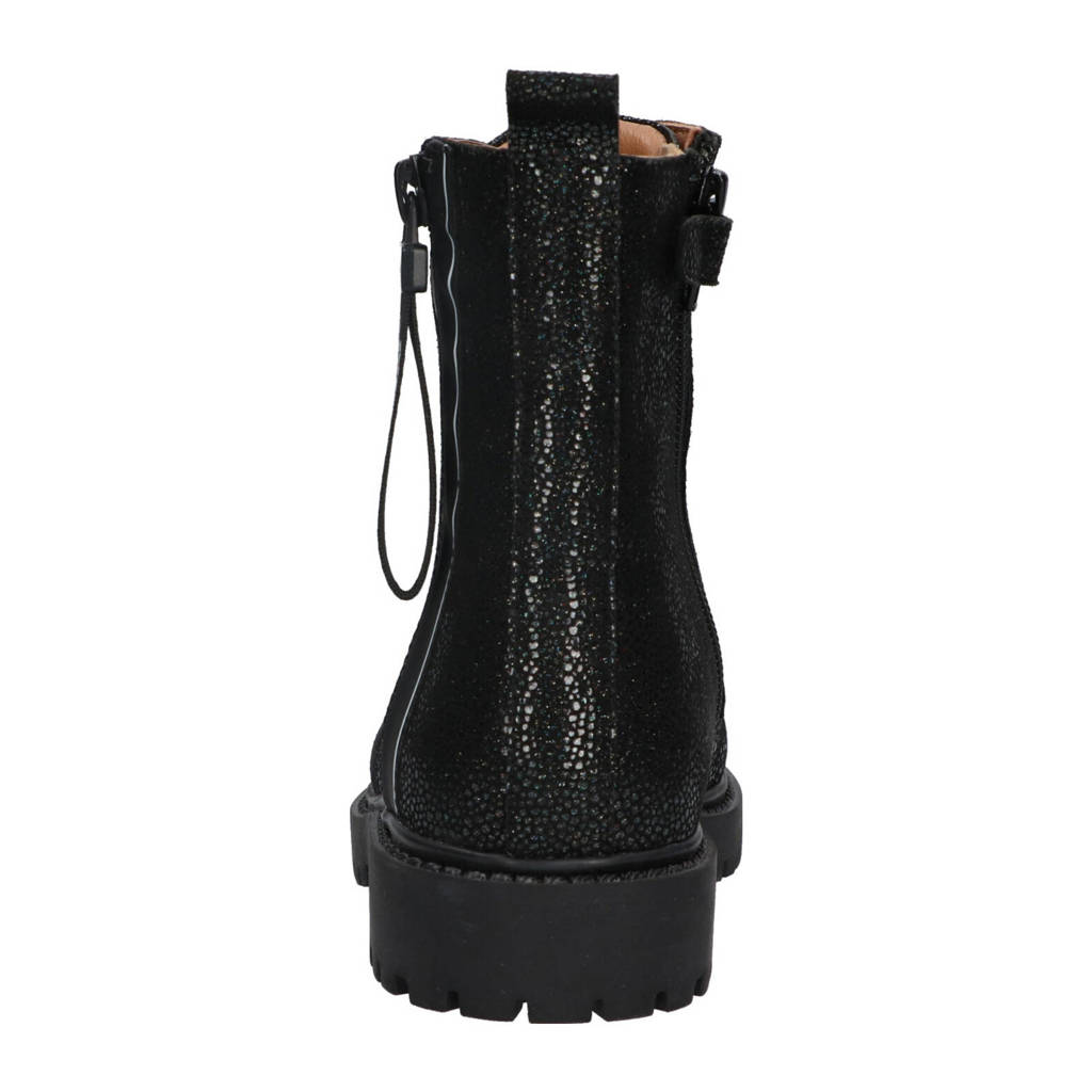 Braqeez leren veterboots zwart multi