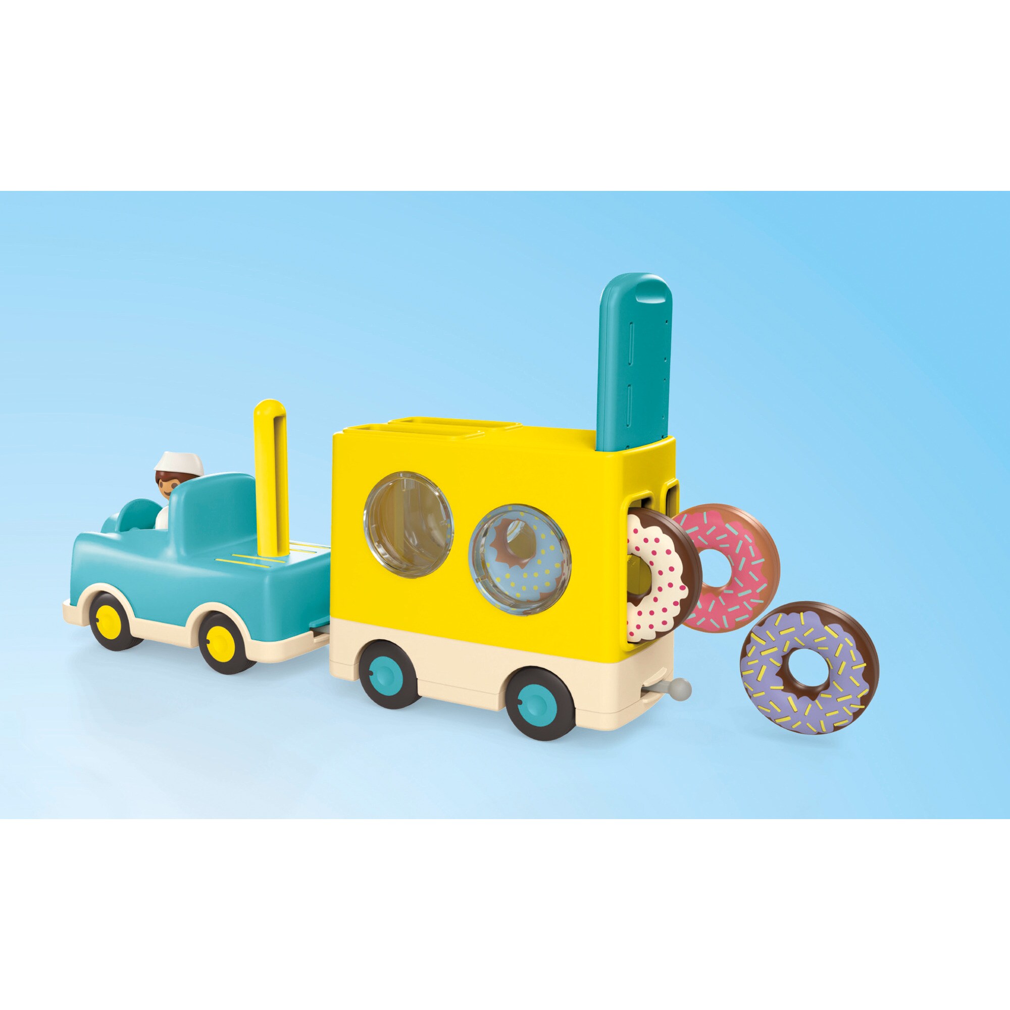 PLAYMOBIL Konstruktionsspielzeug Junior: Verrückter Donut Truck mit Stapel- und Sortierfunktion