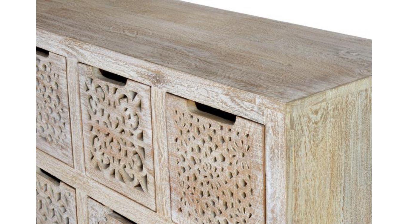 Commode 9 tiroirs bois, fer marron 88x38x102cm - bois-fer
