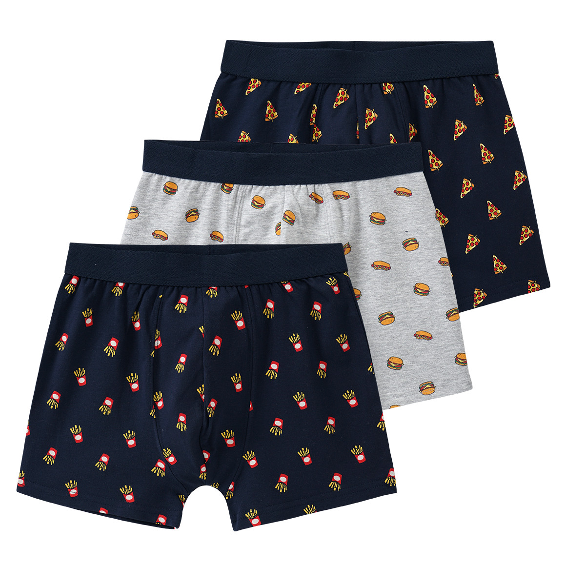 Yigga 3 Jungen Boxer mit Fun-Motiven dunkelblau / hellgrau