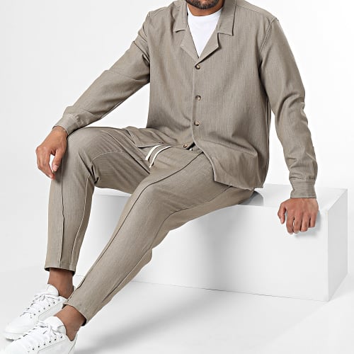 Ensemble Chemise Manches Longues Et Pantalon Beige Taupe