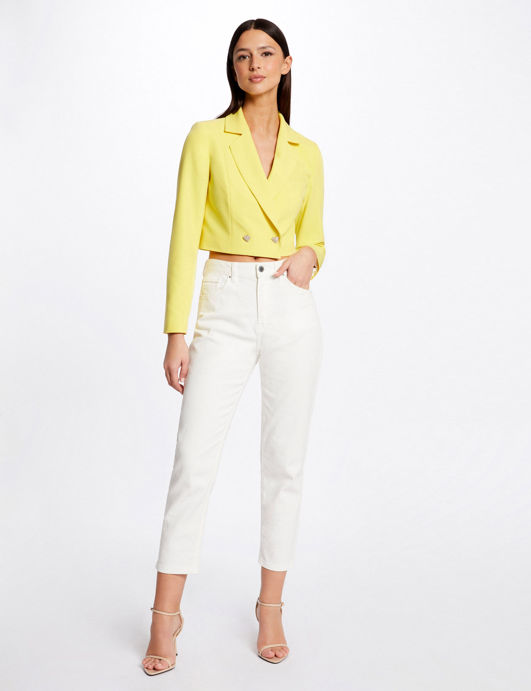 Veste courte droite boutonnée jaune moyen femme - jaune_moyen