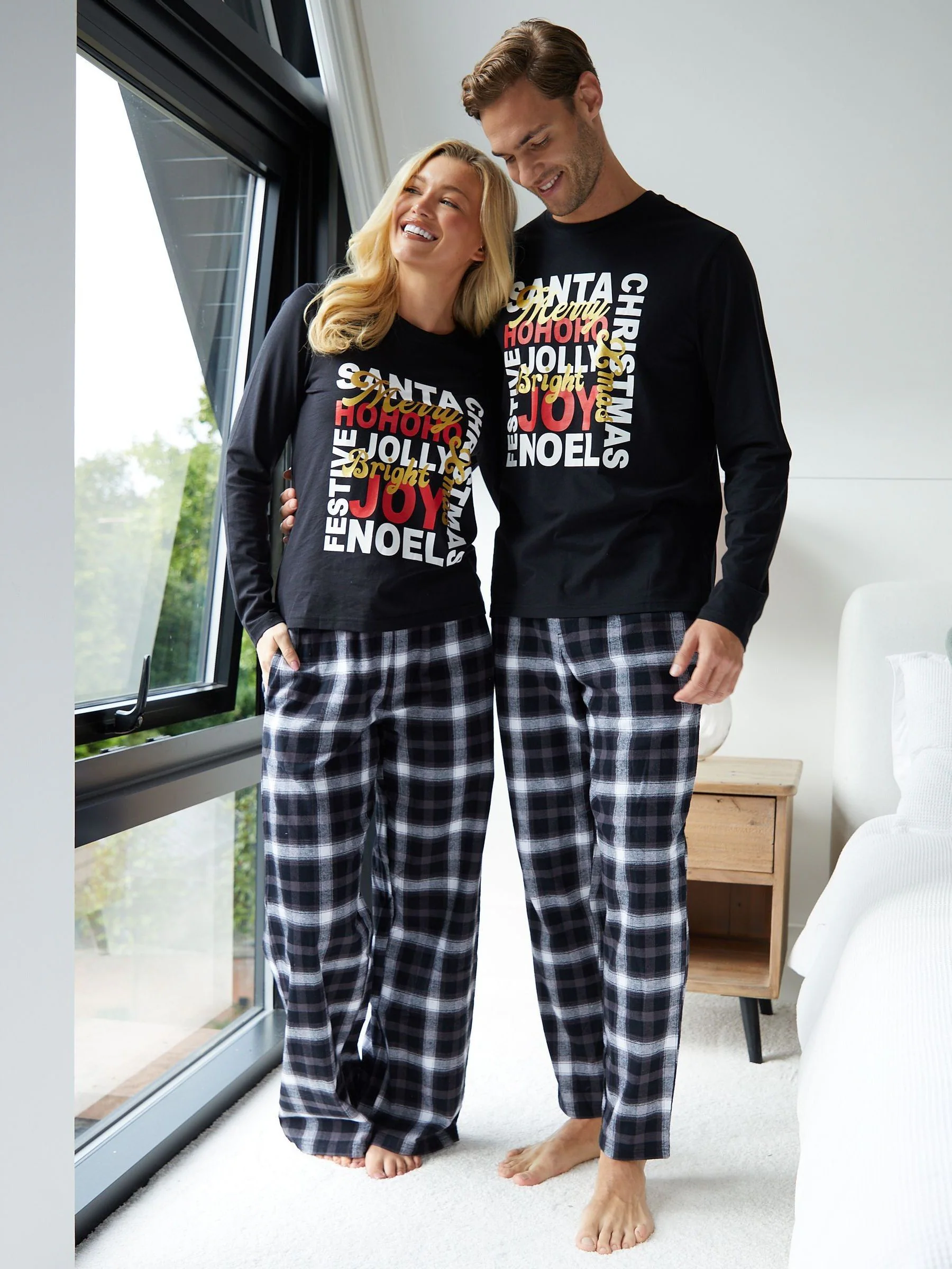 Threadbare lange pyjama's met kerstsloganprint (2-delige set)