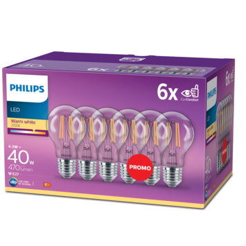Philips LED peer E27 40W 6 stuks filament helder niet dimbaar