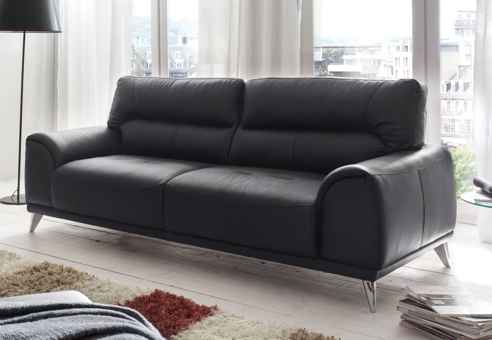 3-Sitzer Sofa - schwarz - Kunstleder