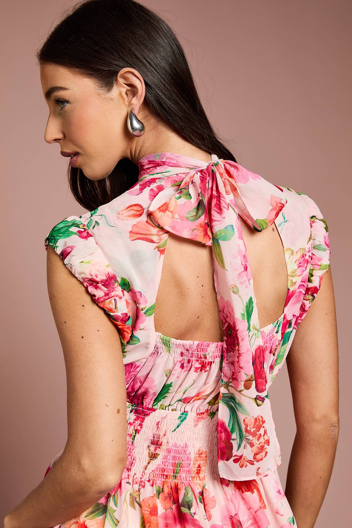 Coast Robe Mi-longue en Georgette Imprimée avec Détails Froncés