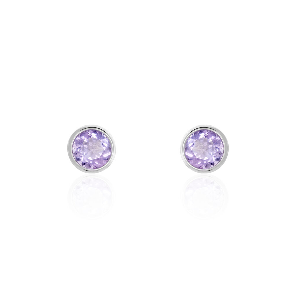 Boucles D'oreilles Puces Edy Serti Clos Or Blanc Amethyste