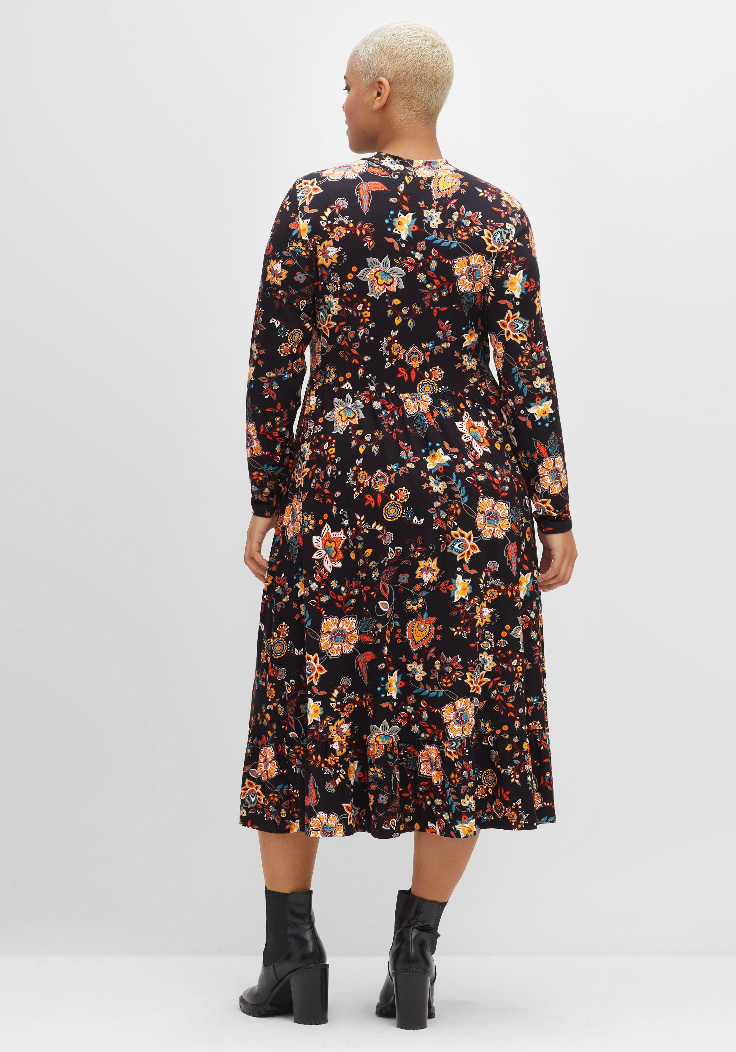 Jerseykleid mit weit schwingendem Rock, Blumenprint