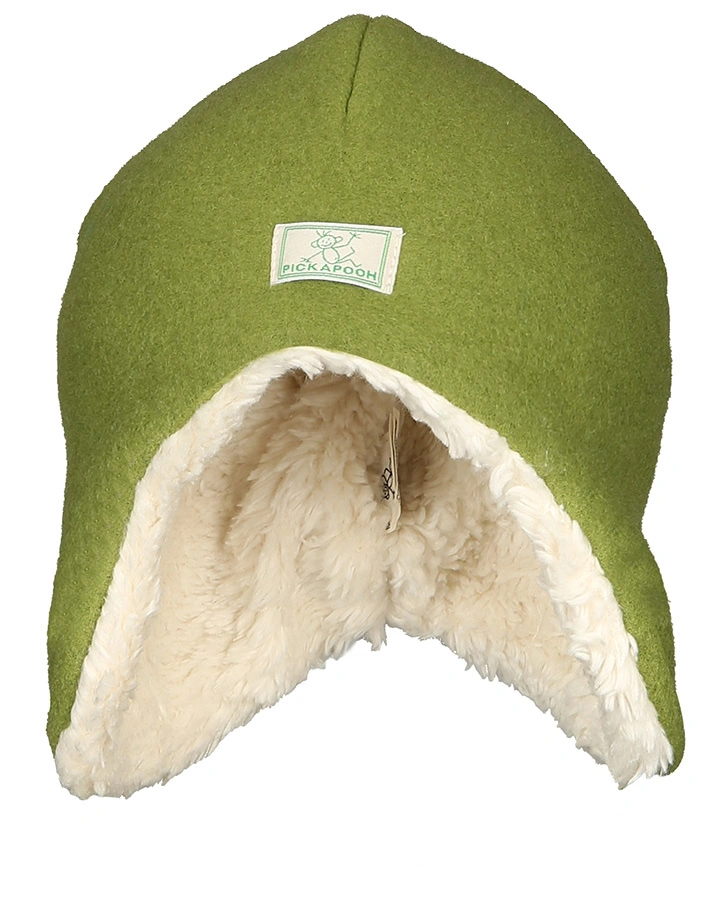 Woll-Mütze JONAS FLEECE mit Plüschfutter in moos/natur