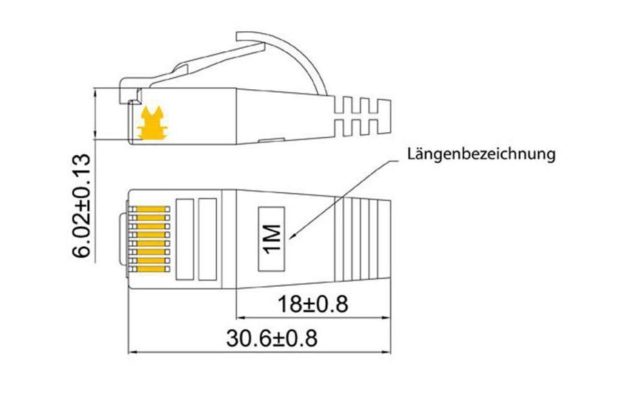 Slimpatchkabel RJ-45 - RJ-45, Cat 6, STP, 0.1 m, RotGeschirmtes Twisted-Pair-Kabel (STP) mit Klinkenschutz