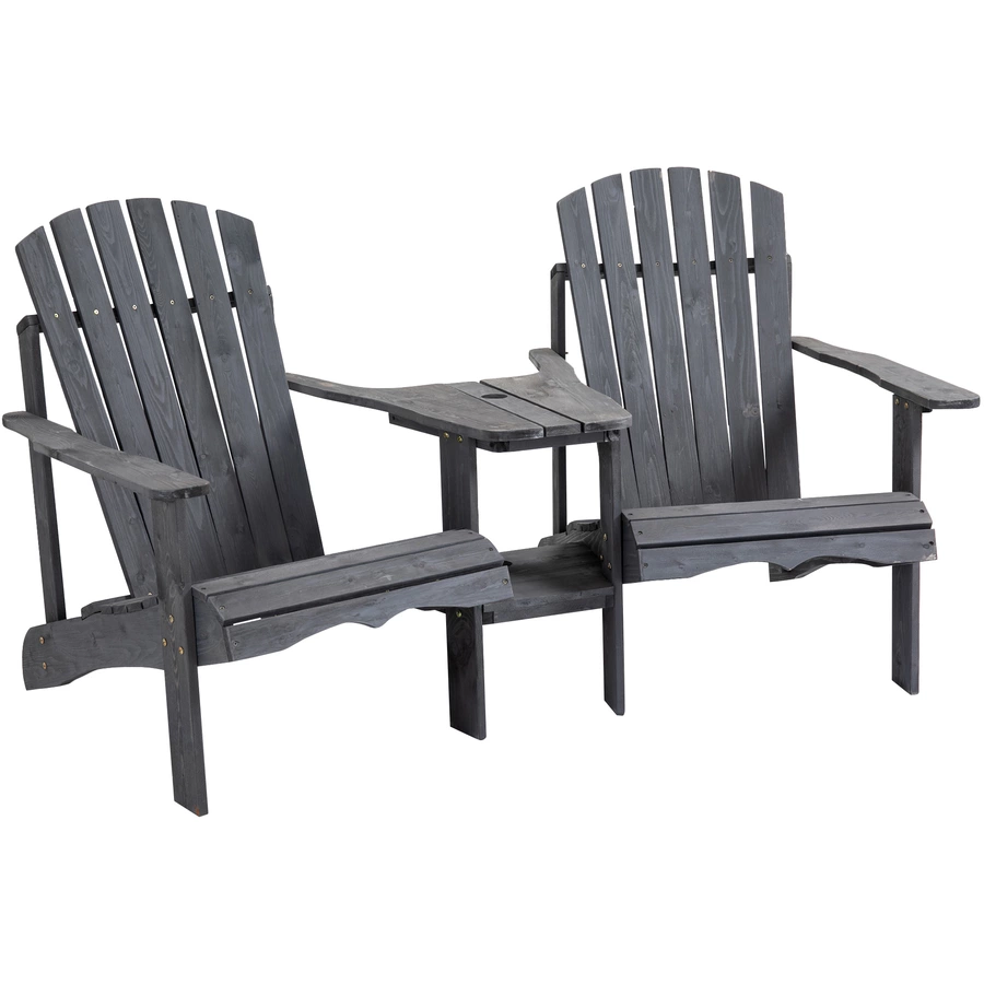 Outsunny Gartenbank mit Tisch und Schirmloch dunkelgrau