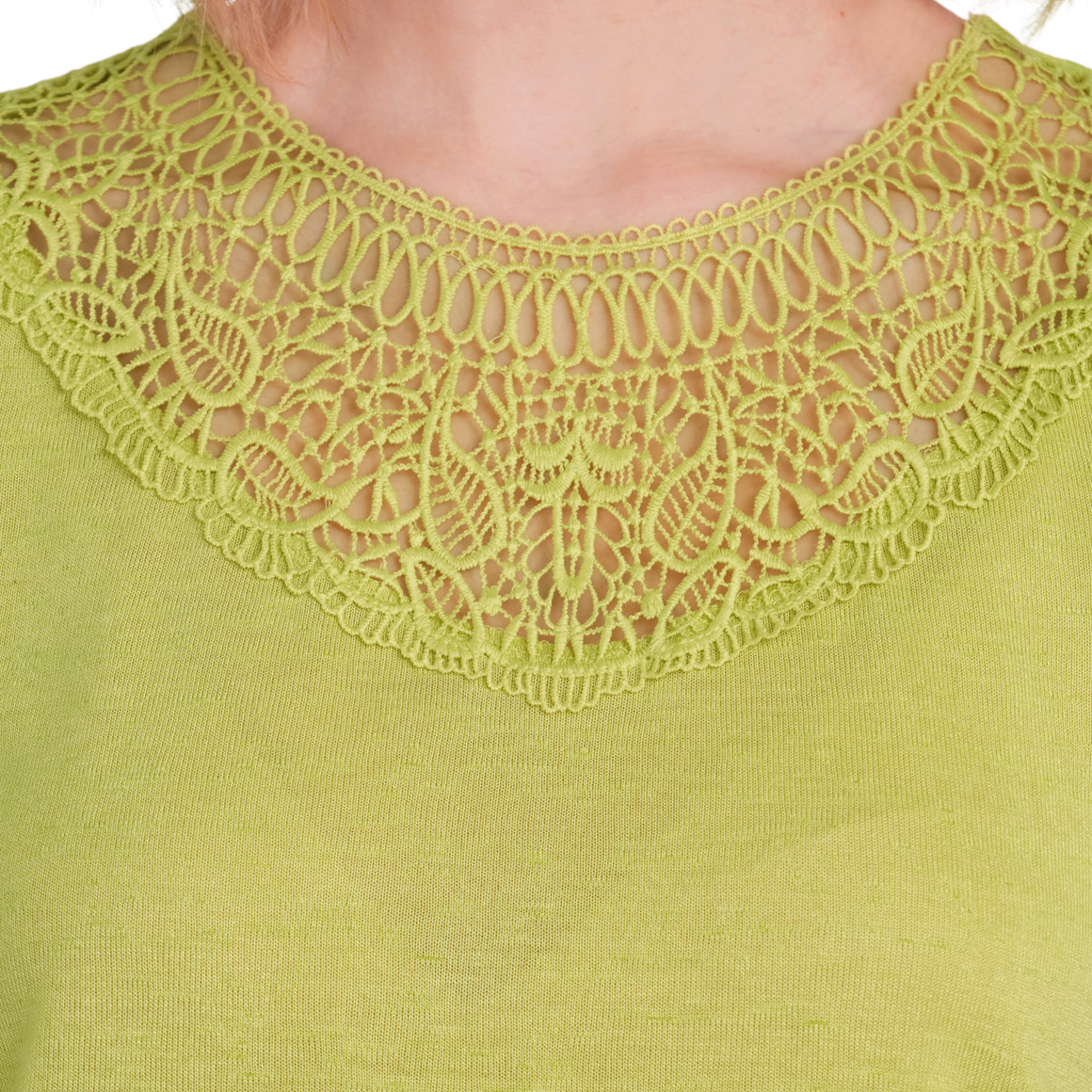 Gina Damen T-Shirt mit Spitzenausschnitt hellgrün