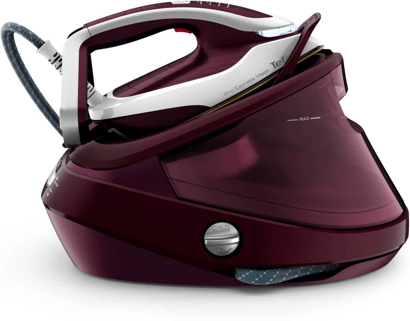 Tefal Pro Express Vision Dampfbügelstation, Smart LED-Leuchte am Bügeleisen, leistungsstarker 8,3-Bar-Druck, 180 g/Min. Dampf, 680 g/Min. extra Dampfstoß, Anti-Kalk System, dunkelrot/weiß, GV9810