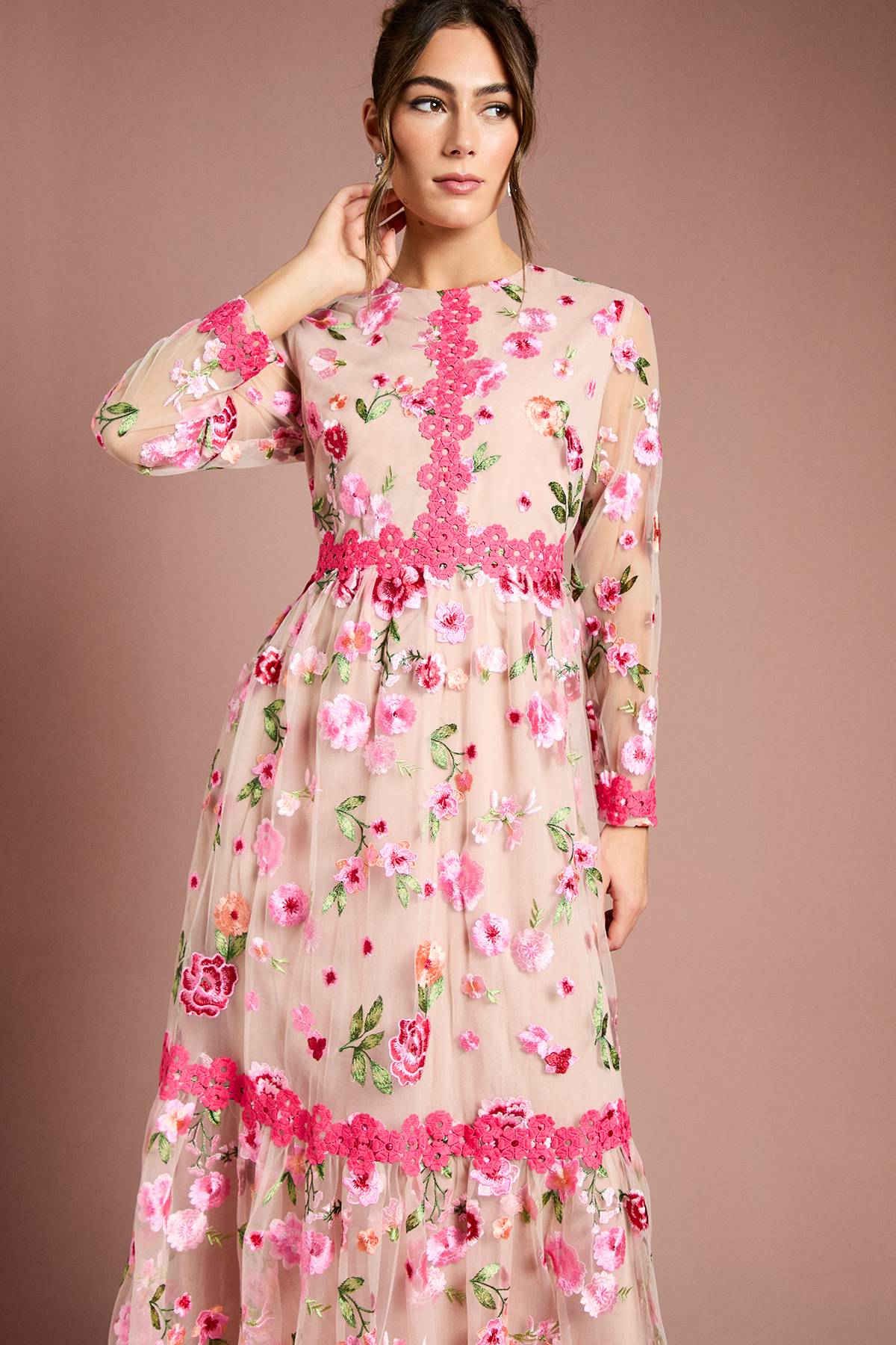Coast Robe Longue Brodée à Motifs Floraux
