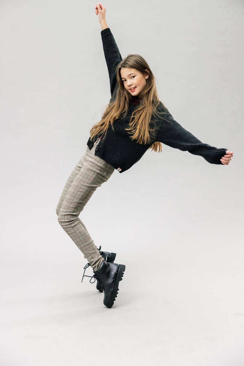 LOOXS geruite super skinny broek beige/grijs