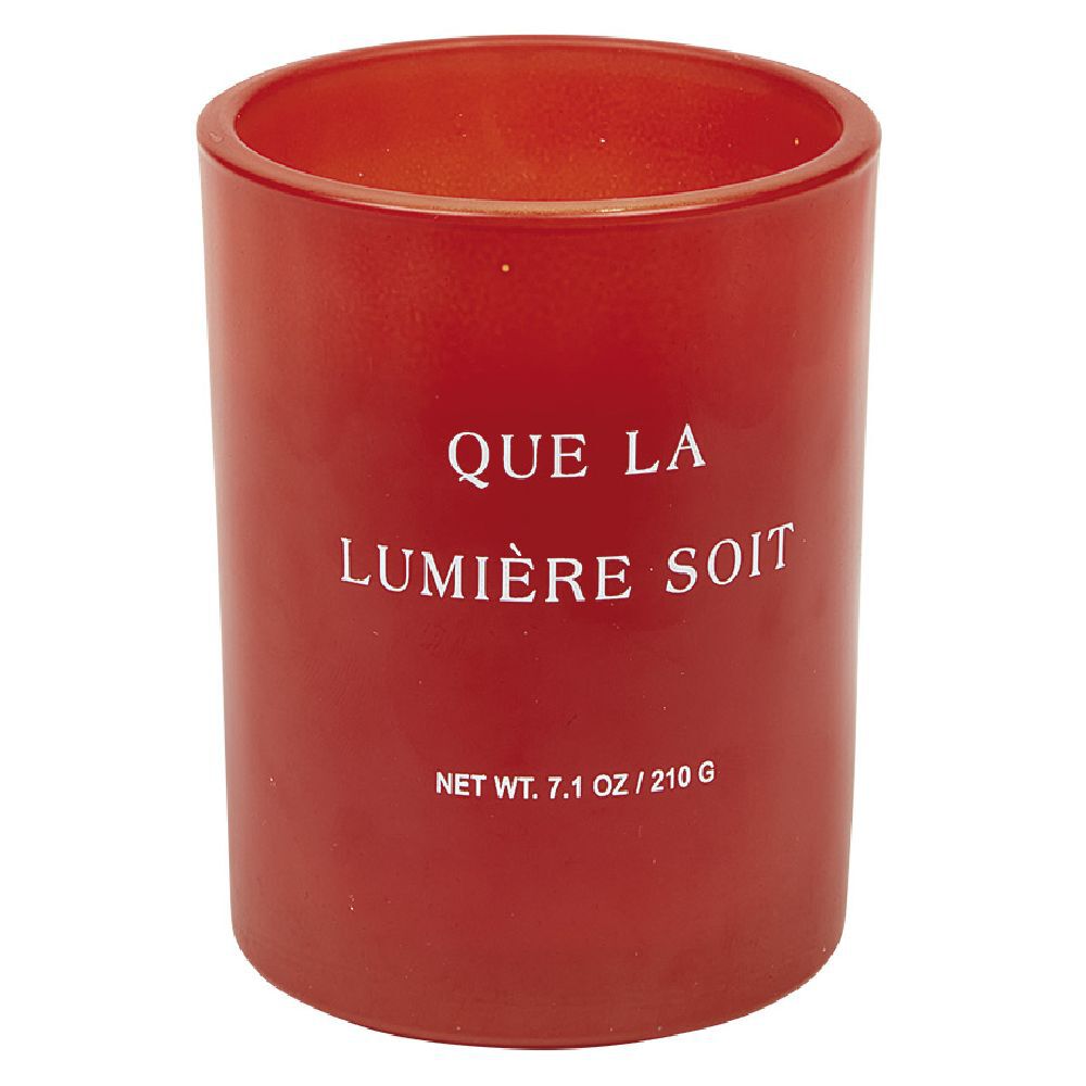 Bougie parfumée orange dans verre avec message imprimé