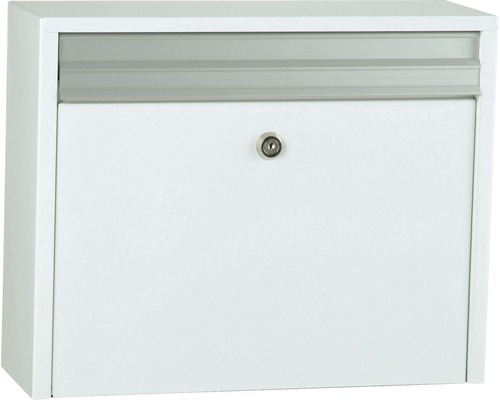 MEFA brievenbus, gepoedercoat staal, BxHxD 397/320/130 mm, Minuet 99, verkeerswit RAL 9016 glanzend, toegang aan de voorzijde met klep.