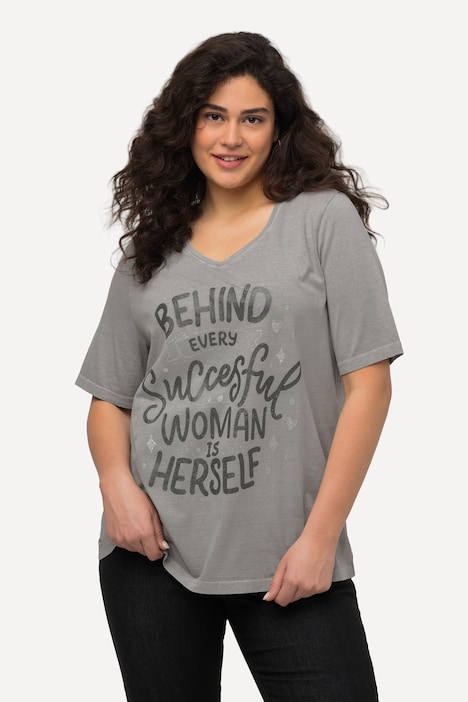 T-Shirt, Schriftmotiv, V-Ausschnitt, Classic, Halbarm