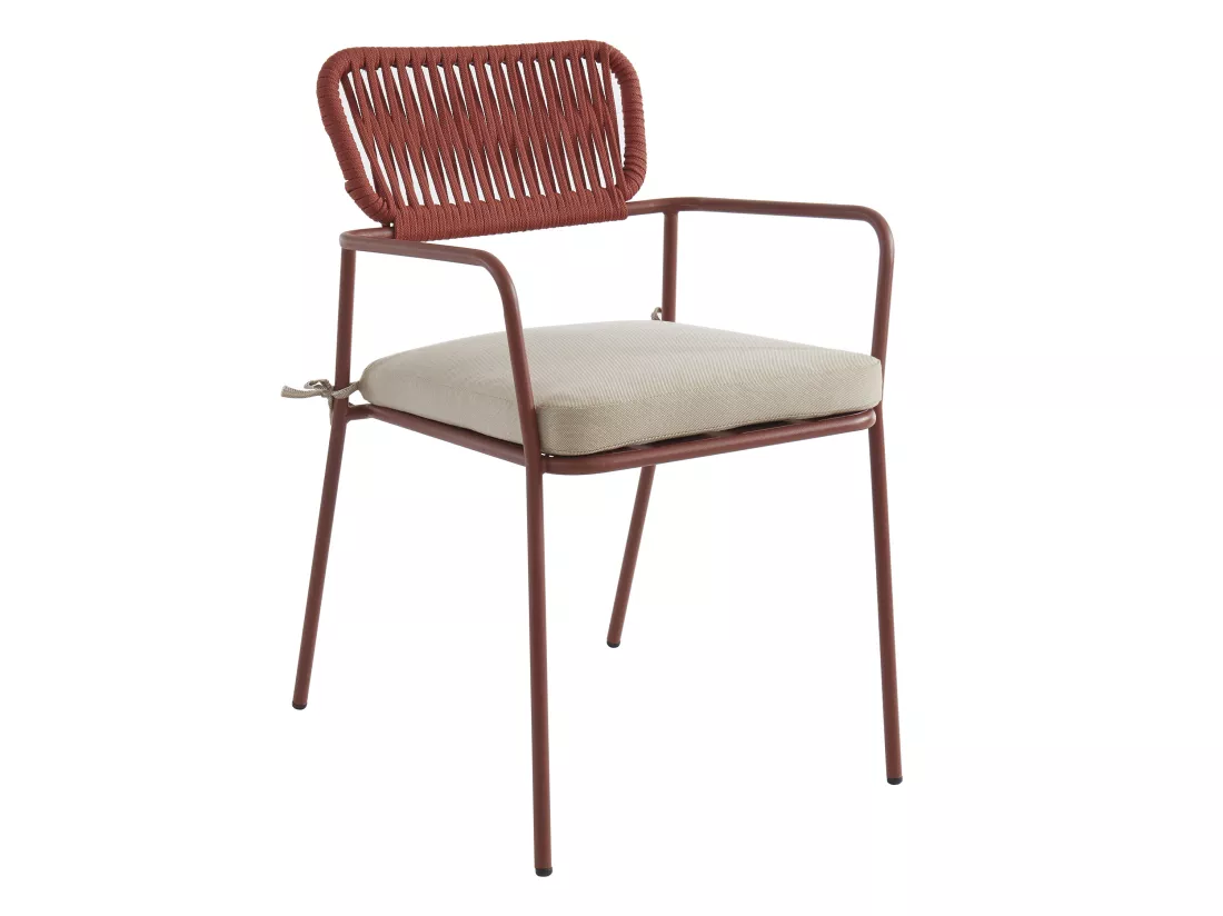 Chaise de jardin en métal et corde avec accoudoirs - Terracotta - LOUSINI de MYLIA