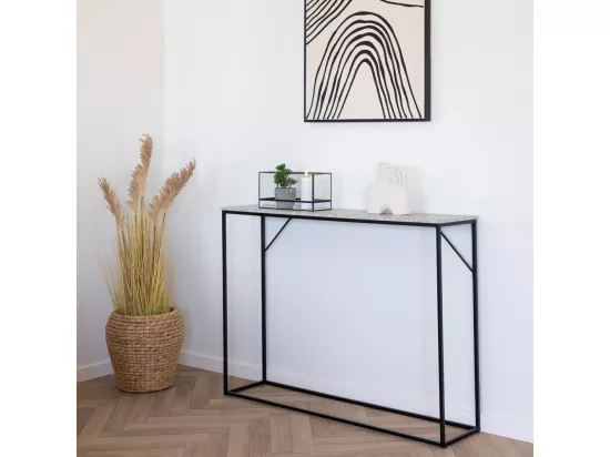 Vita - Console effet travertin et métal - Beige
