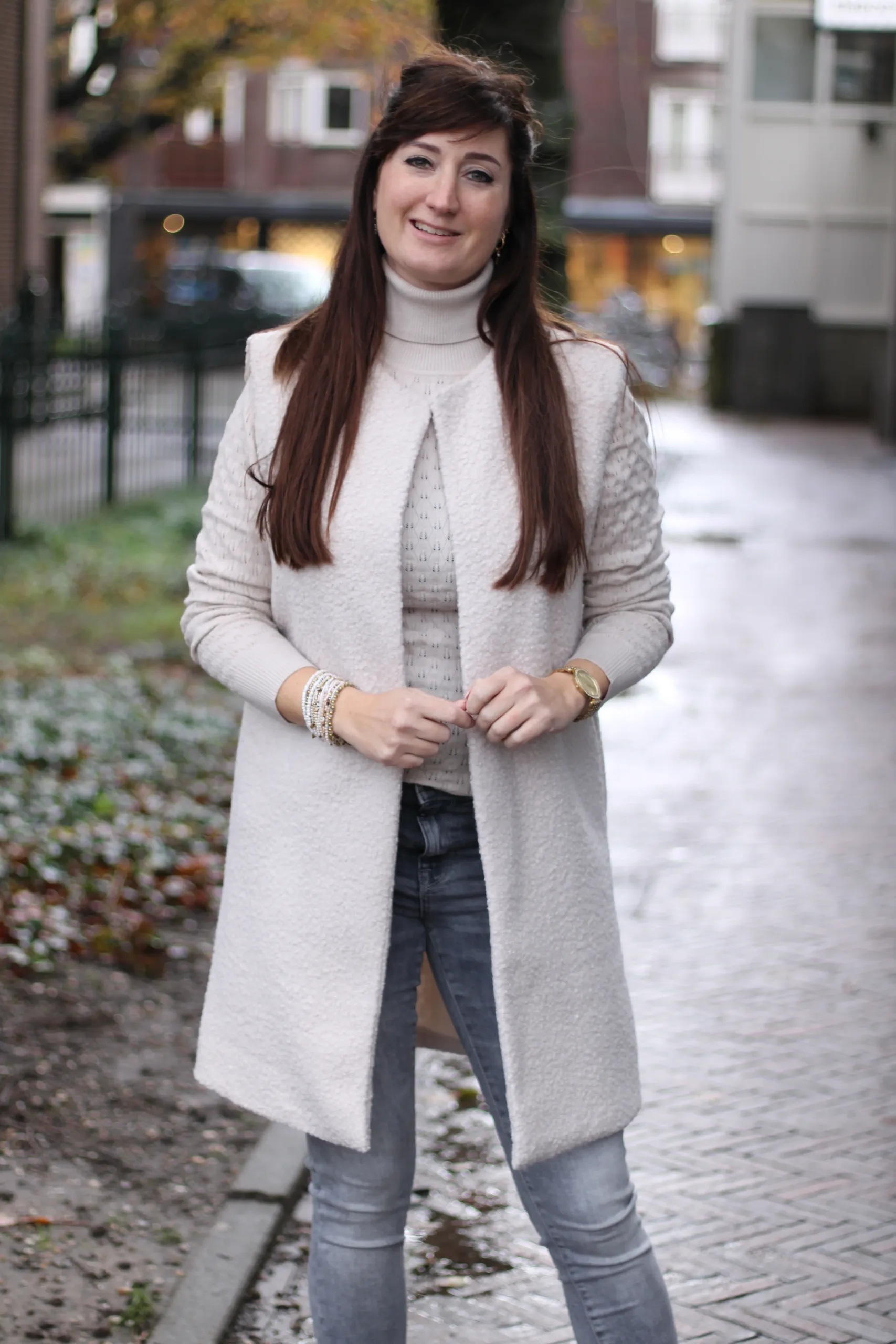 Macy Boucle Gilet Lang - Zand