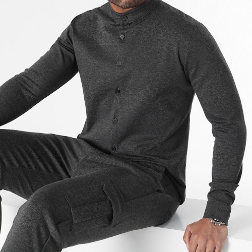 Ensemble Chemise Manches Longues Col Mao Et Pantalon Cargo 1070521 Gris Anthracite Chiné