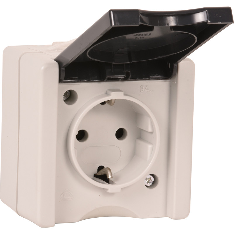 Wandcontactdoos RA opbouw spatwaterdicht Mat antraciet/wit IP44