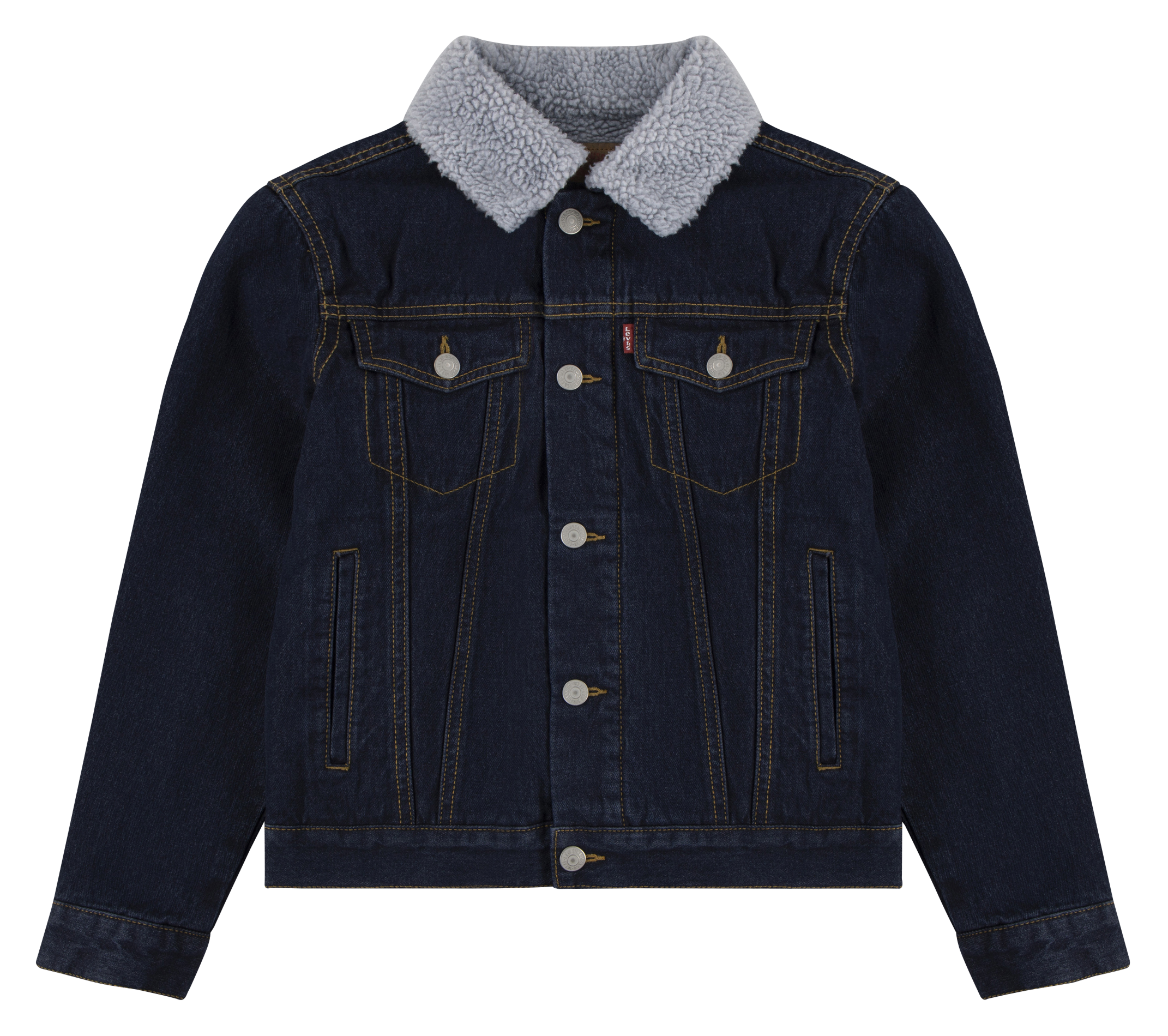 Veste en jean droite col classique en coton | Bleu