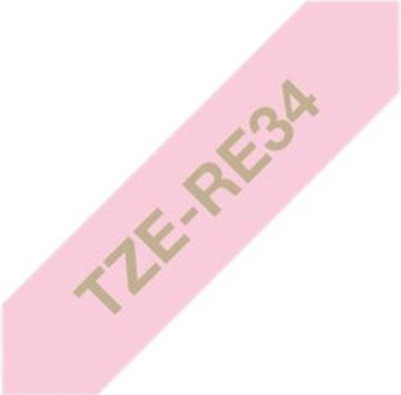 Labeltape textiel ongelamineerd Brother TZe, TZ TZe-RE34 Tapekleur: Roze Tekstkleur:Goud 12 mm 4 m