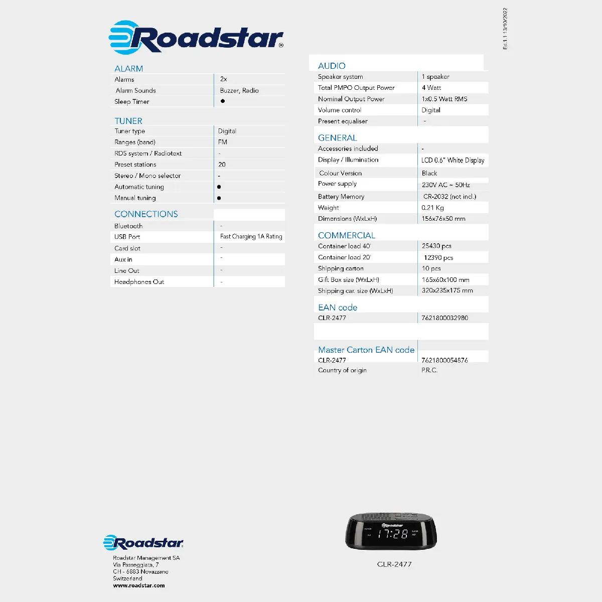 Roadstar CLR-2477 - Noir