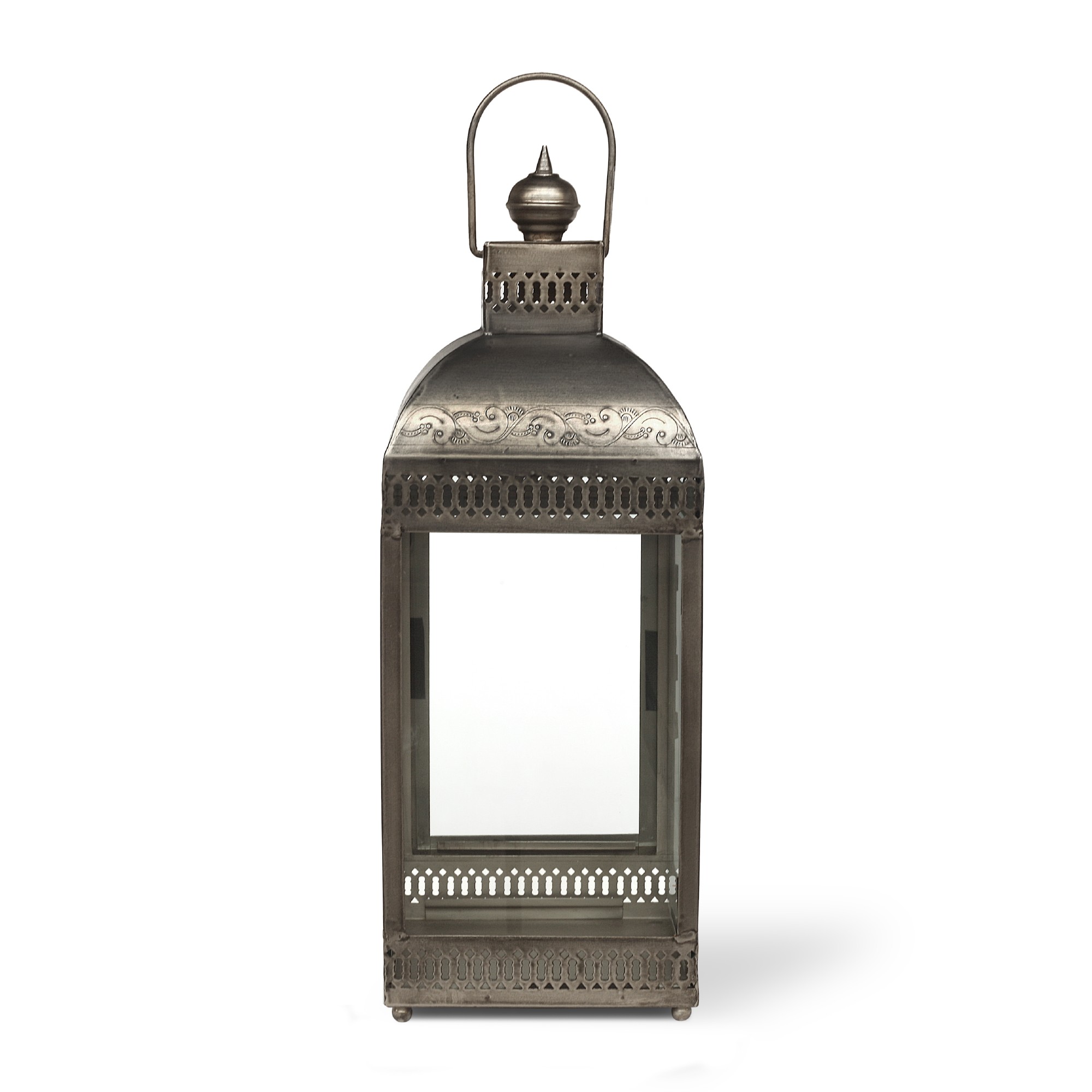 Laterne quadratisch, vernickelt, silber, L 20 cm, B 20 cm, H 55 cm von fischer's lagerhaus