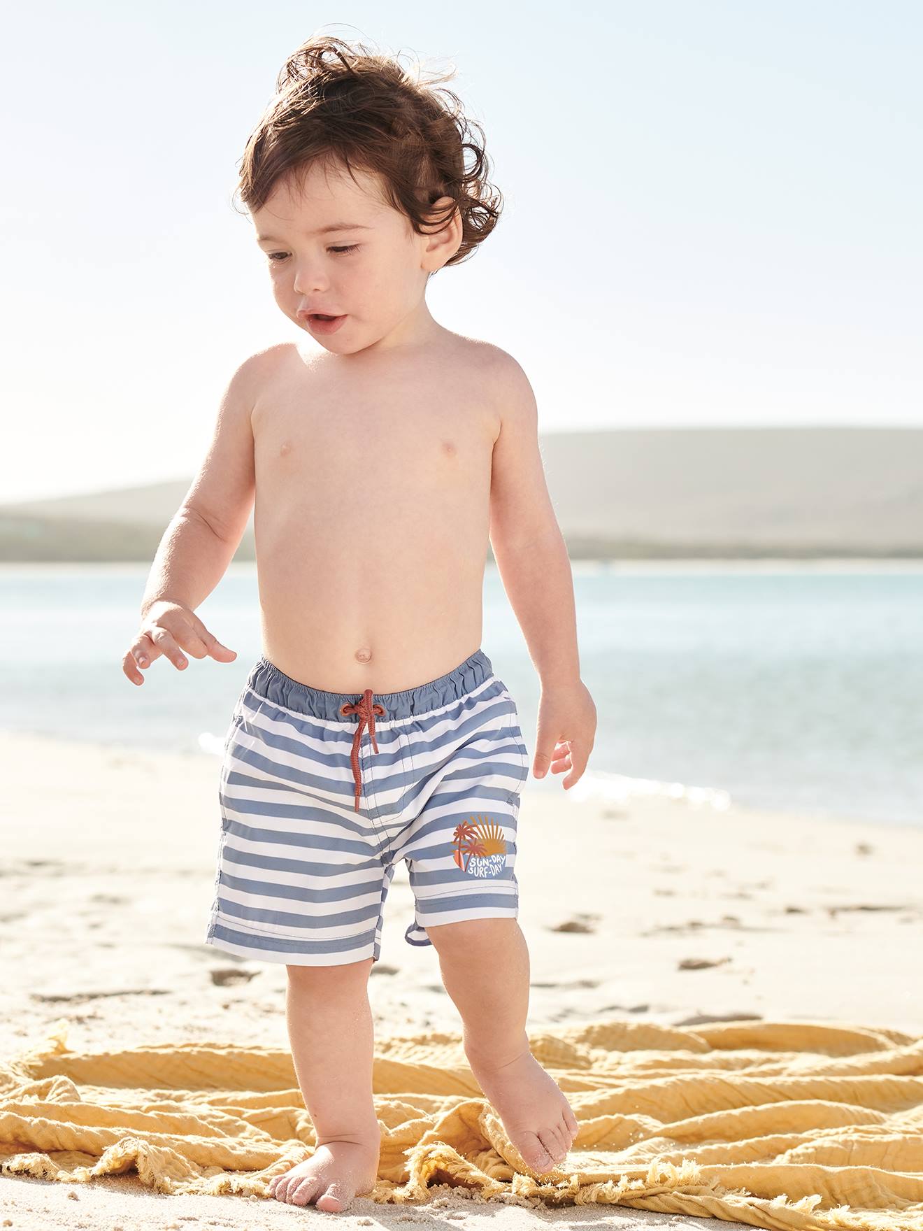Maiô Baby Surf, azul médio com listras
