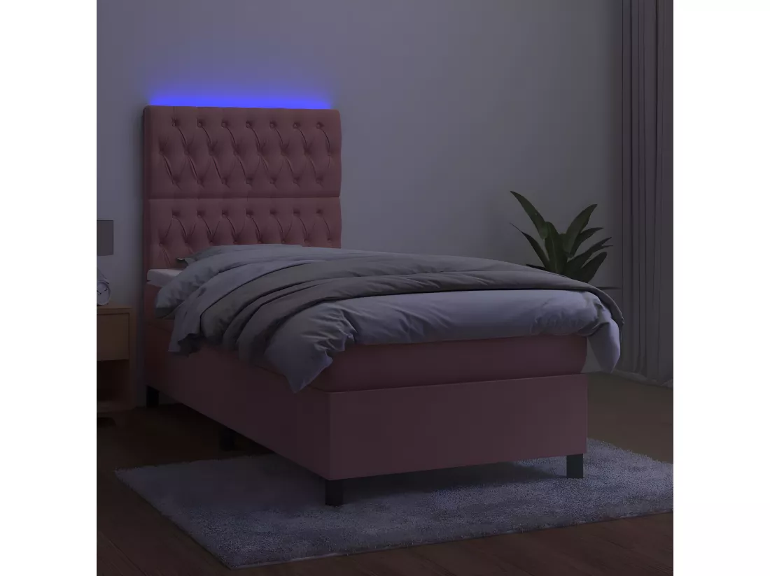 Sommier tapissier avec matelas et LED Rose 90x190 cm Velours