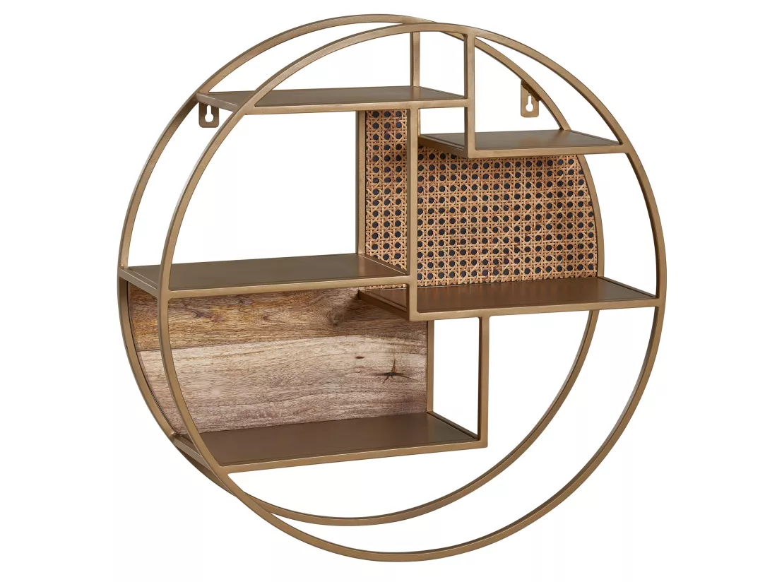 Étagère Murale 62 cm Ronde Bois Massif et Metal Industrielle Pour le Mur