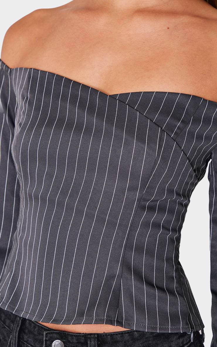 Charbon Chemise Bardot Ajustée À Fines Rayures