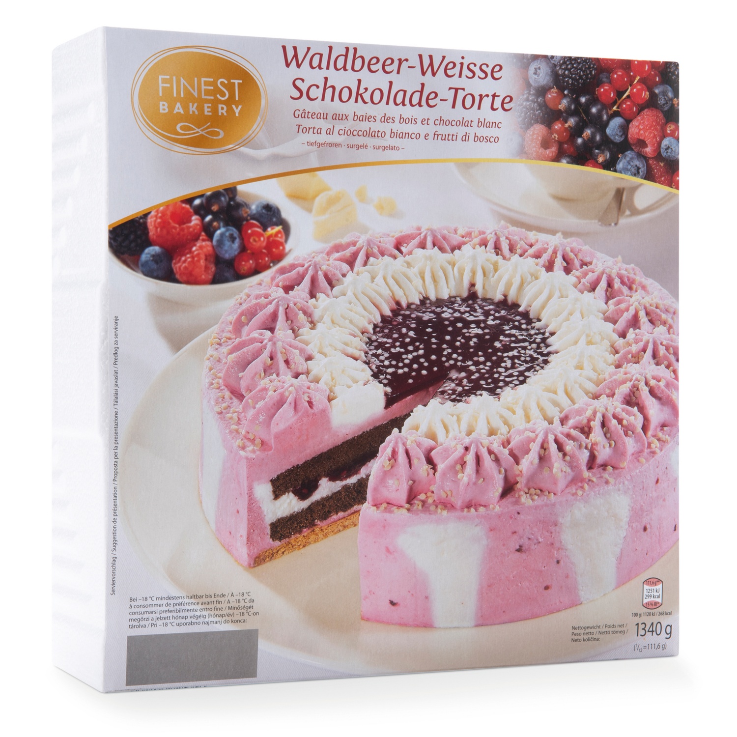 FINEST BAKERY Premium Torte, Waldbeer-Weiße Schokolade