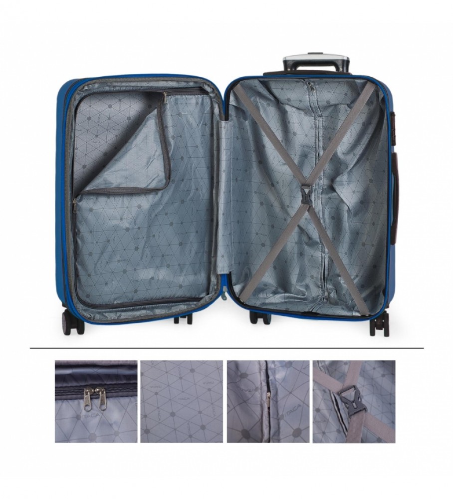 Mala de viagem rígida de tamanho médio com 4 rodas ITACA 71260 Azul - 65 x 42 x 26 cm -