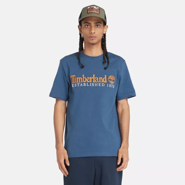 T-shirt à manches courtes et logo pour homme en bleu