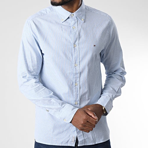Chemise Manches Longues Core 1985 Flex Oxford Stripes 5039 Blanc Bleu Clair