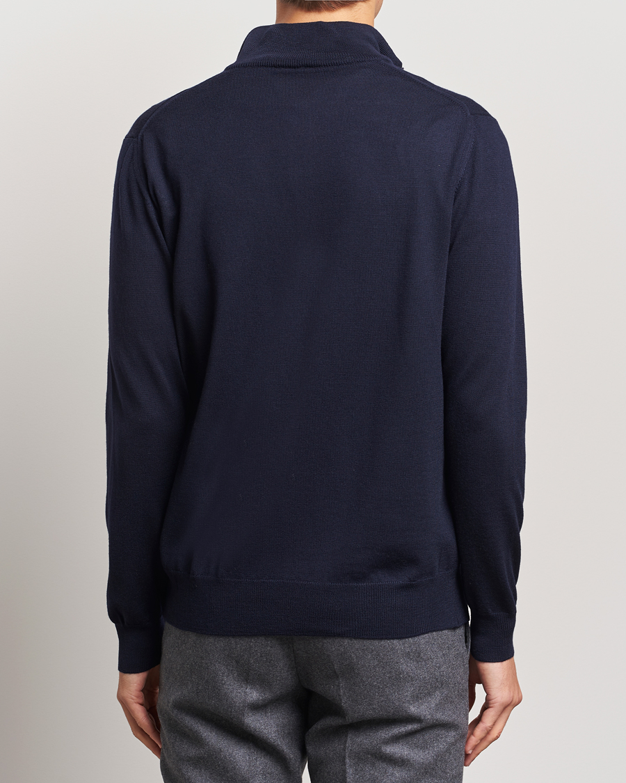 Morgano Extra Fine Merino Wool Half-Zip Navy