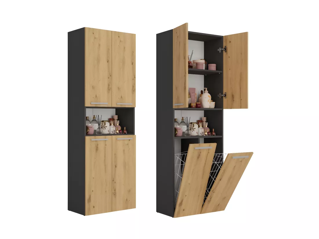 MOBY - Armoire de salle de bain avec 2 paniers à ligne - Rangement sdb - 174x60x30 - Meuble colonne