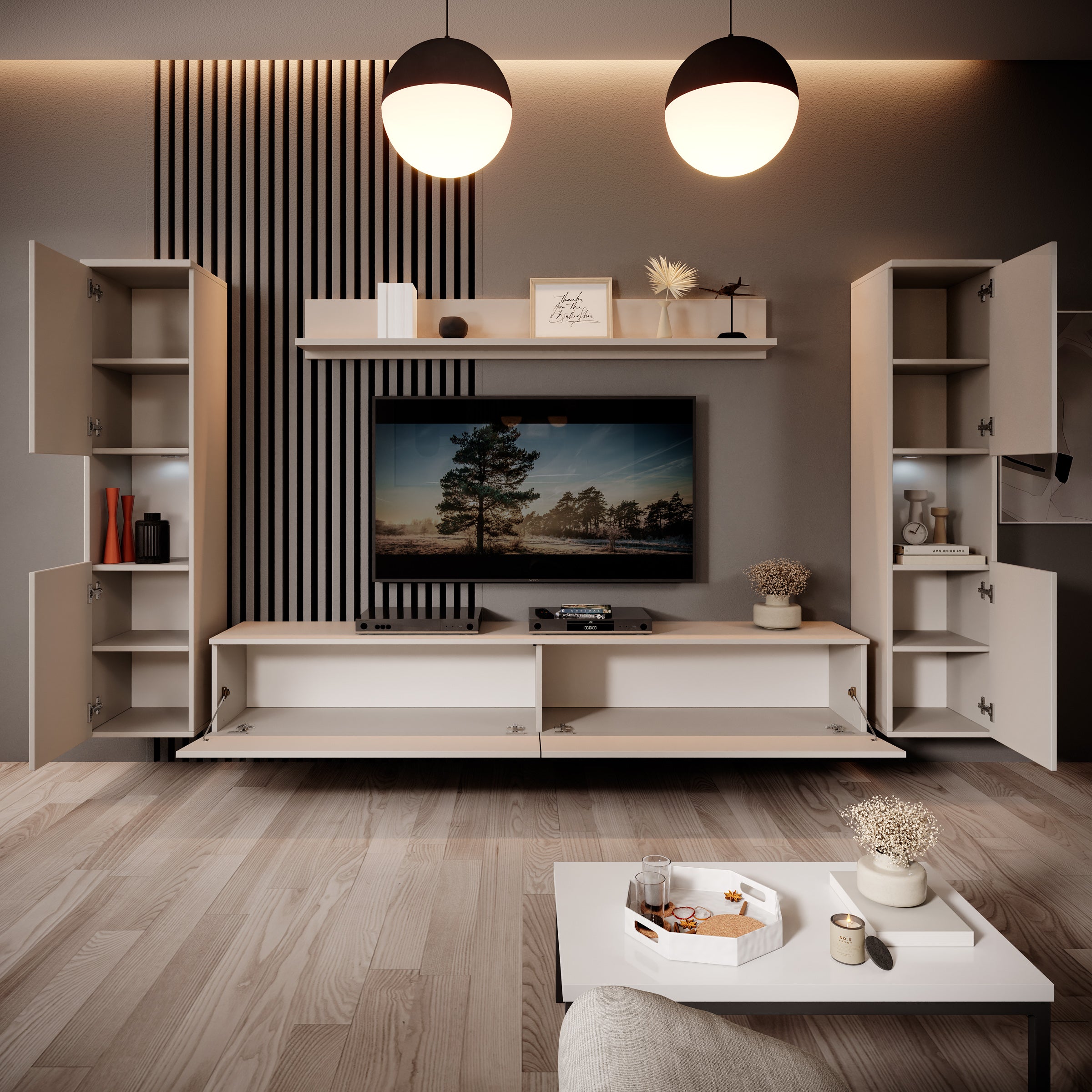 Pure XL - Wandmeubel - Beige - 180x33x130 cm