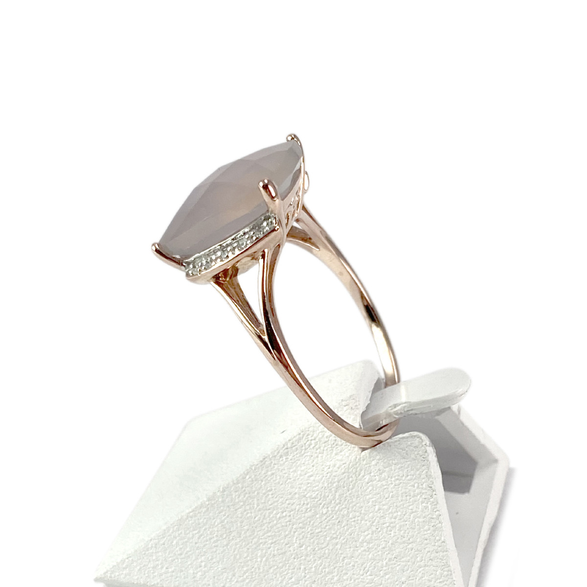 Bague d'occasion or 375 2 tons diamants quartz rose