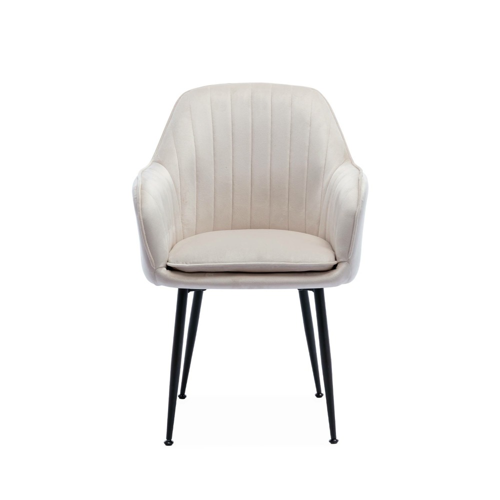 Fauteuil en velours blanc cassé et pieds en métal noir mat. Shella l 58 x p 58 x h 85