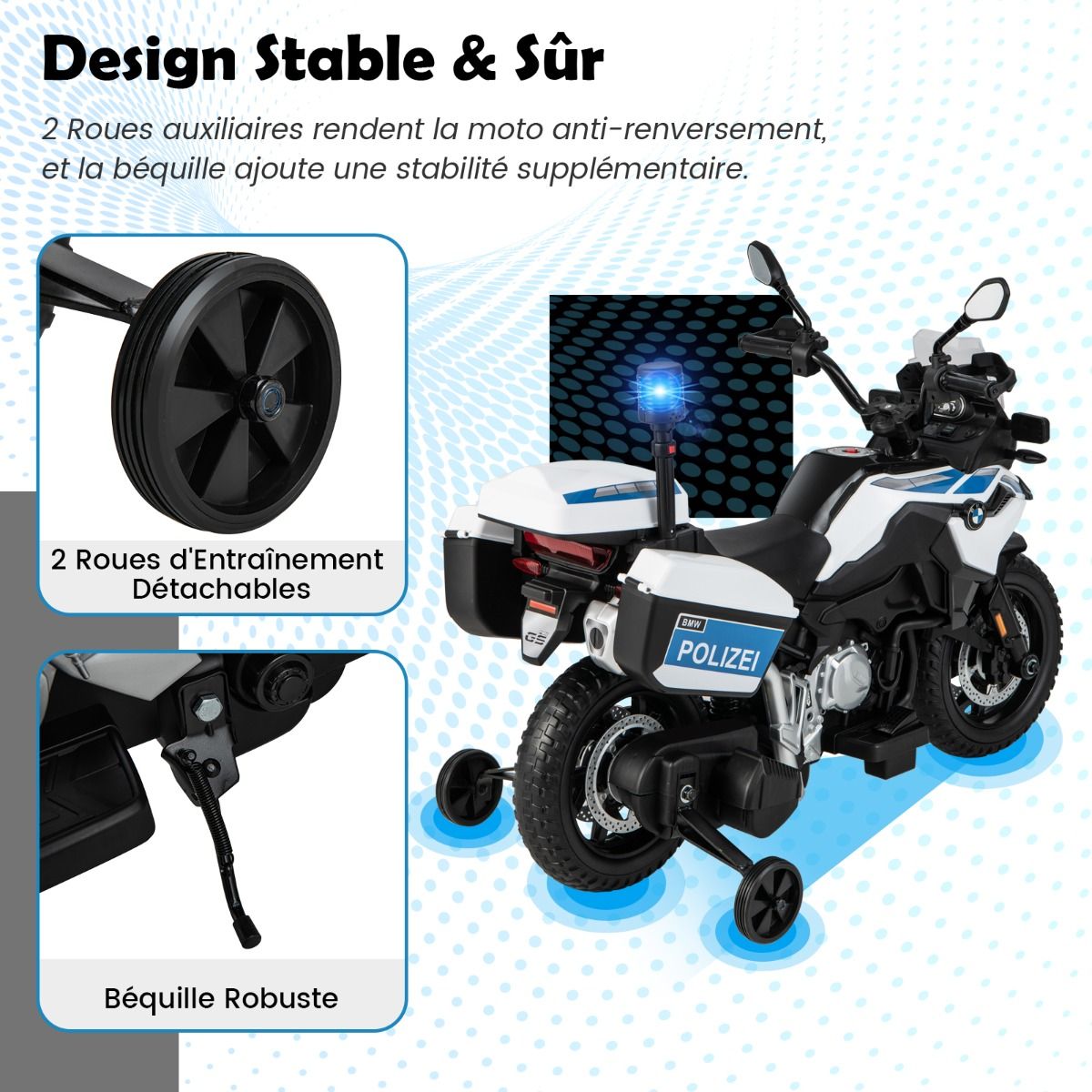 Moto Électrique BMW 12V/7AH pour Enfants 6km/h Modèle Policier avec Klaxon Musique Sirène Phares pour 3-8 Ans - Lidl-Manfred